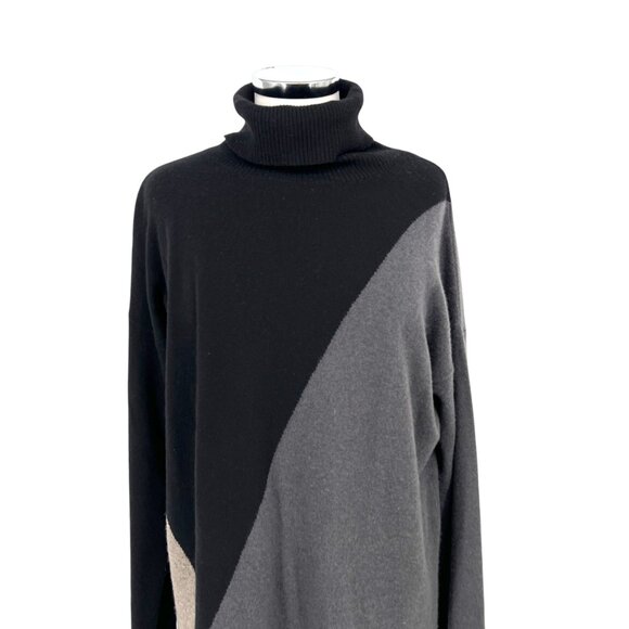Margaret OLeary Cashmere Turtleneck Sweater Dress Black Gray Size Medium - Picture 2 of 14